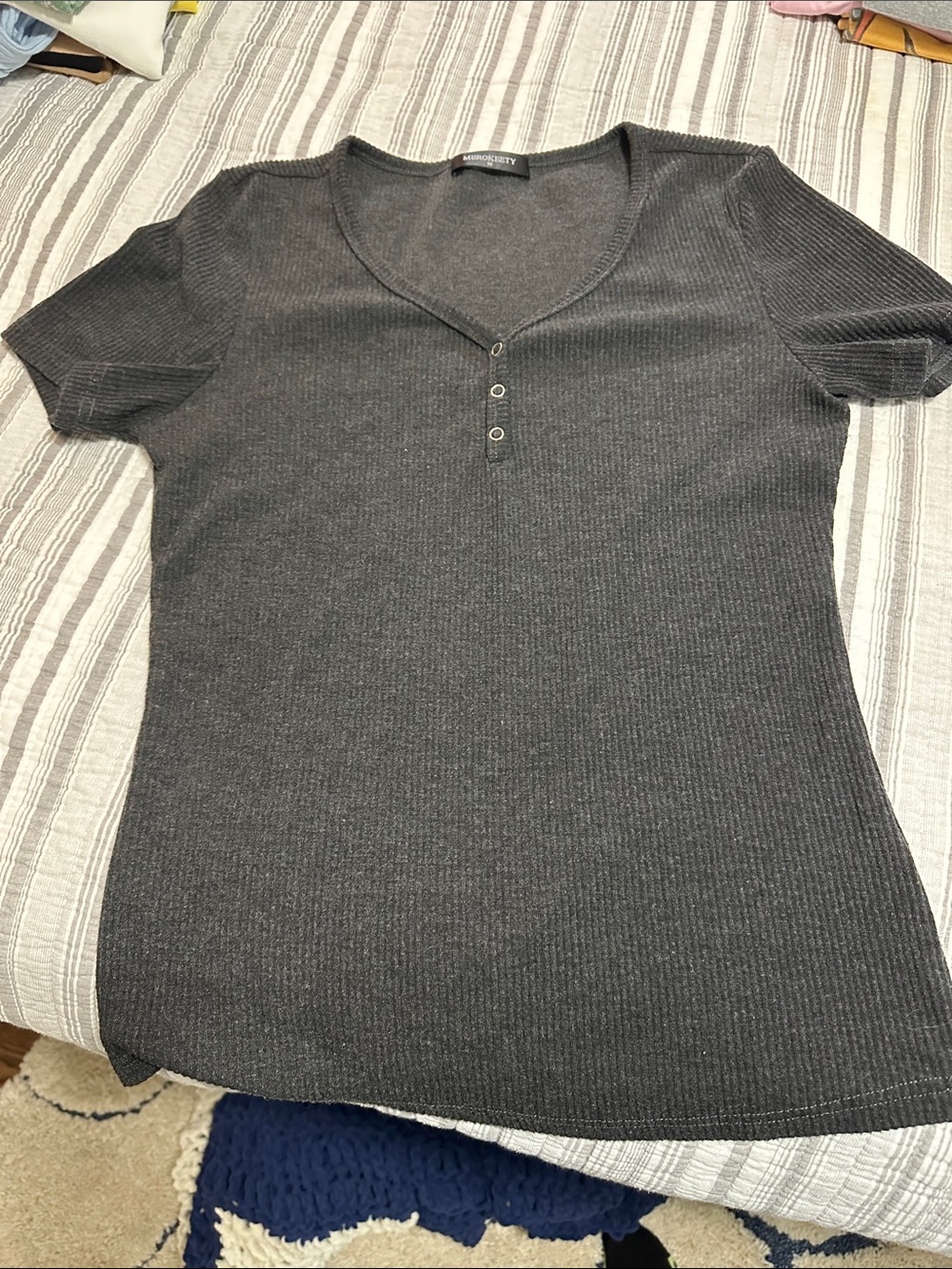 Charcoal Short-Sleeve Ribbed Henley